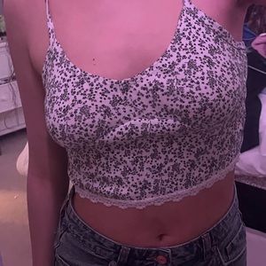 Black and white floral lace tank top